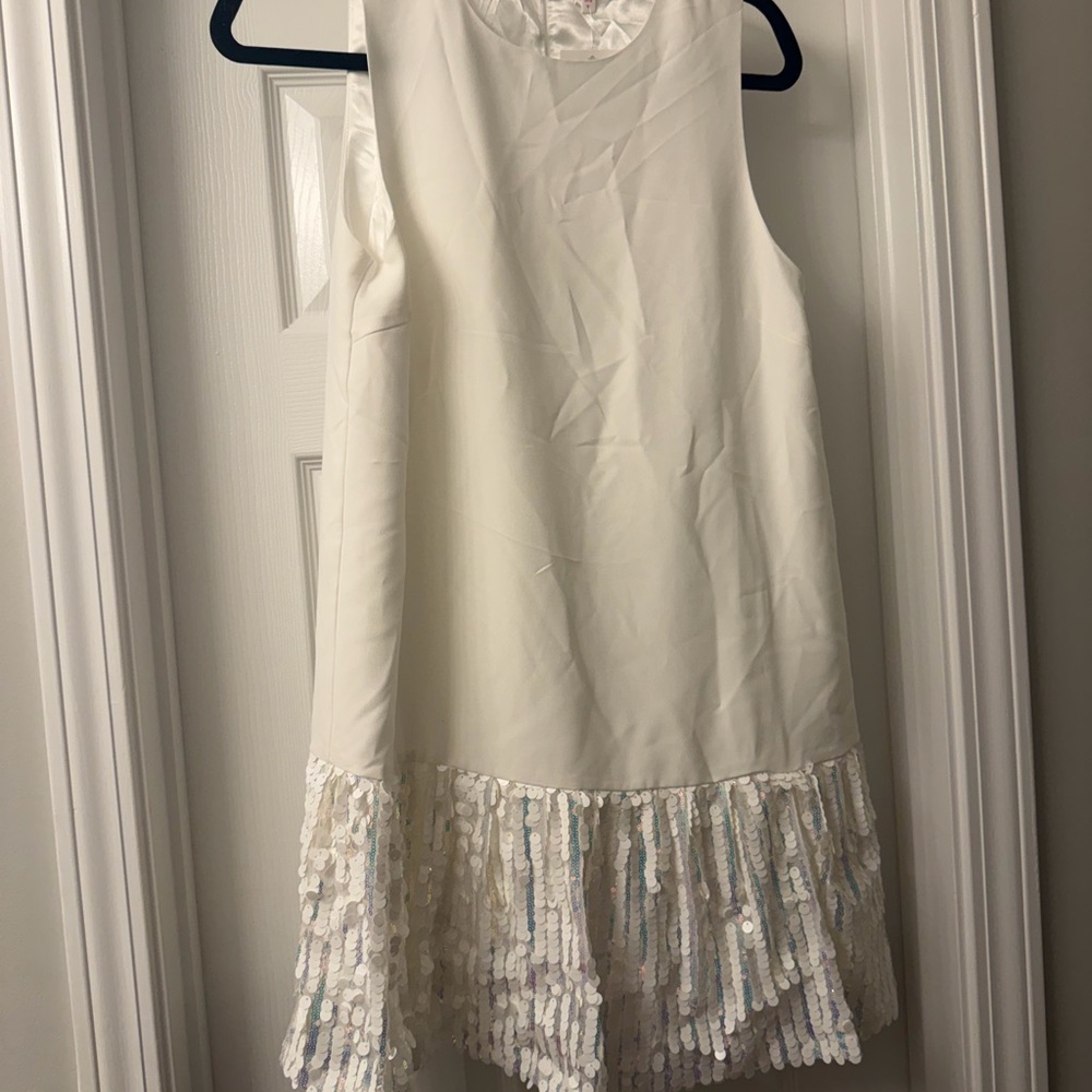 TCEC White Mini Skirt with Sequin Hem